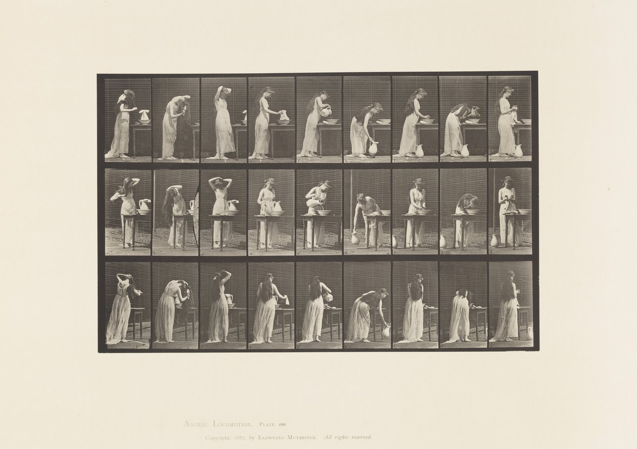 Placa 496.Fases Diversas do Banheiro, 1885 de Eadweard Muybridge
