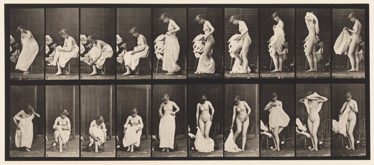 Placa 498. Fases Diversas do Banheiro, 1872-1885 de Eadweard Muybridge