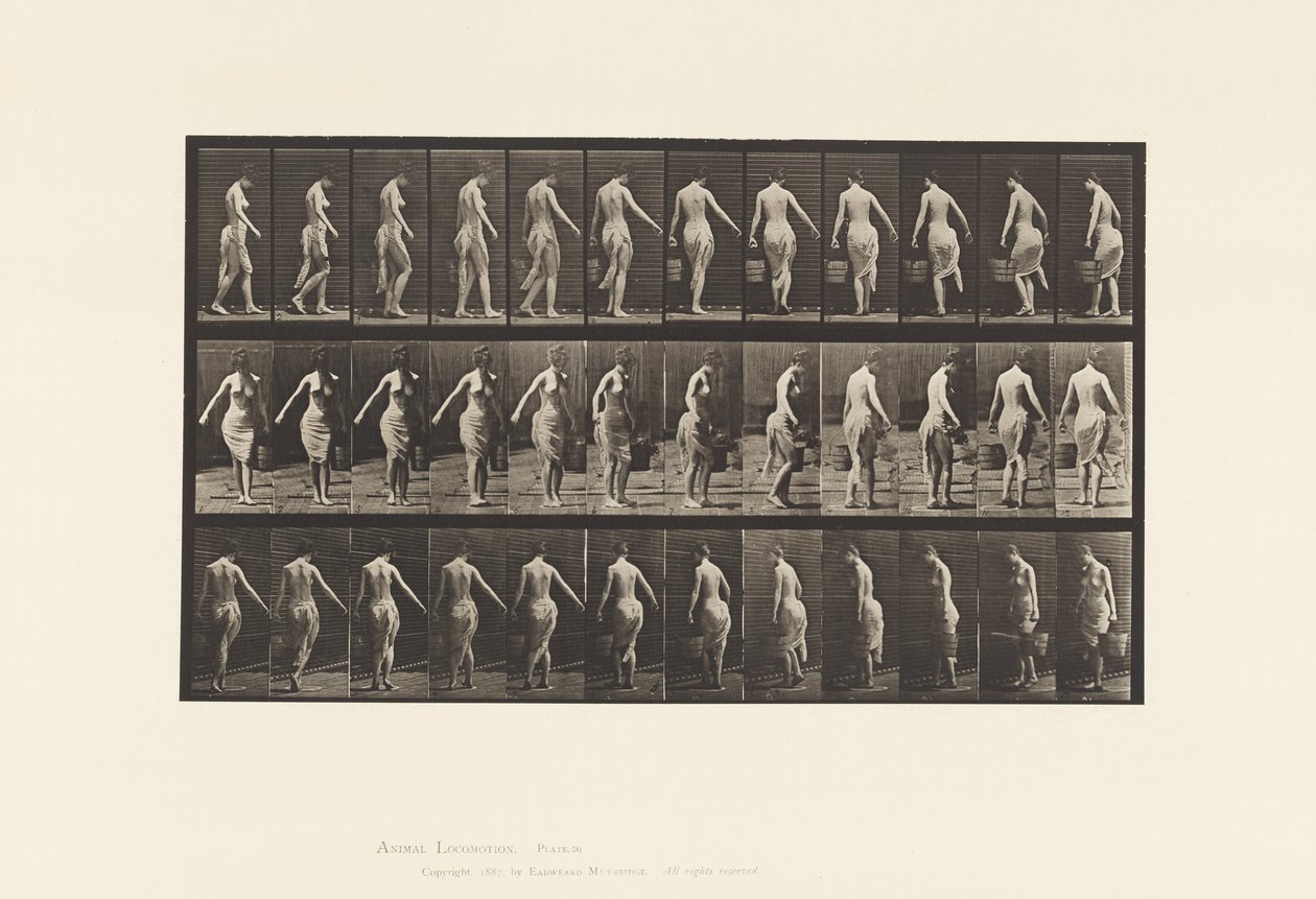 Prato 50. Andando, carregando um balde. de Eadweard Muybridge