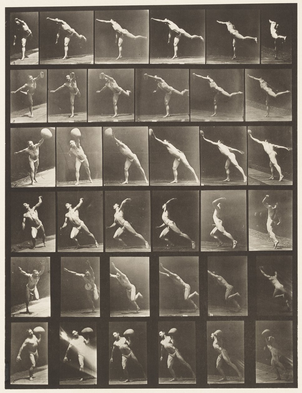 Placa 523. A, Desferindo um Golpe; B, disco de arremesso; de Eadweard Muybridge