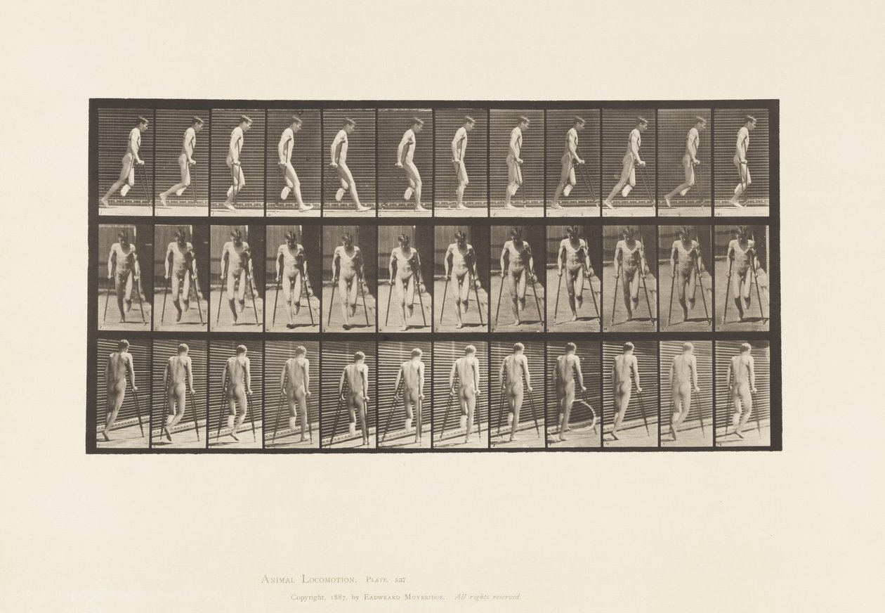 Prato 537. Amputação de uma única perna; Saltar com muletas de Eadweard Muybridge