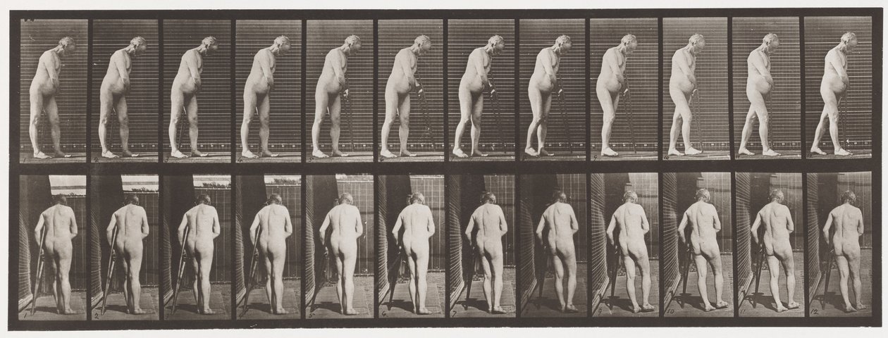Placa 547.Hemiplegia; Andando com Muleta, 1885 de Eadweard Muybridge