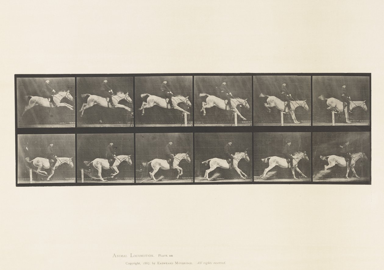 Placa 641. Saltar um obstáculo; Sela; Derrubar um obstáculo e de Eadweard Muybridge
