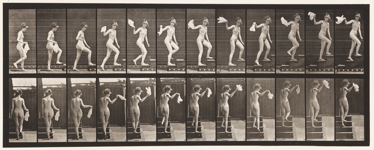 Placa 96. Escadas ascendentes olhando ao redor; Lenço ondulante de Eadweard Muybridge