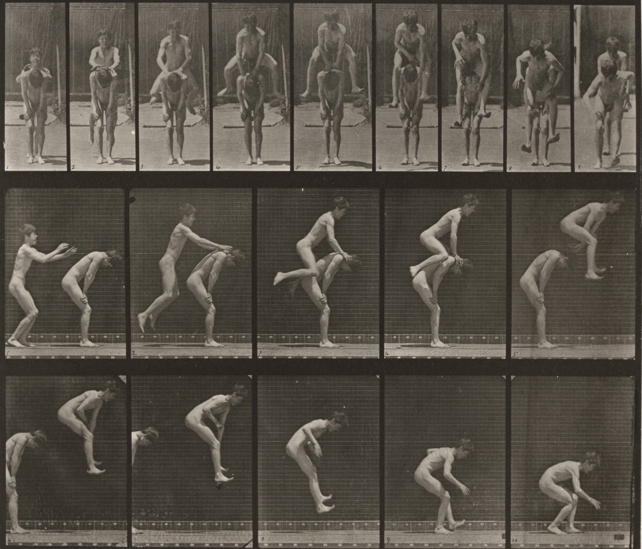 Prancha número 167. Saltar por cima das costas de um rapaz (salto ao eixo) de Eadweard Muybridge