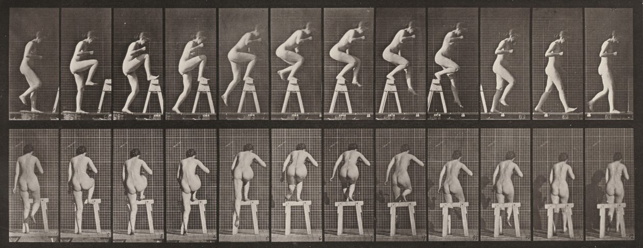 Prancha número 178. Subindo para cima e passando por um cavalete de Eadweard Muybridge