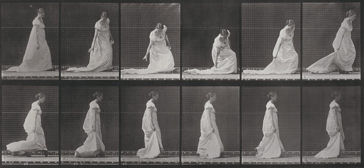 Prancha número 207. Baixar-se e levantar a cauda do vestido de Eadweard Muybridge