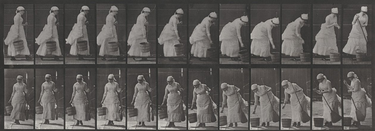 Prancha número 437. Pousar um balde e preparar-se para varrer de Eadweard Muybridge
