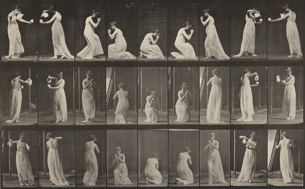 Prancha número 502. Posições diversas, curvados, ajoelhados, etc. de Eadweard Muybridge