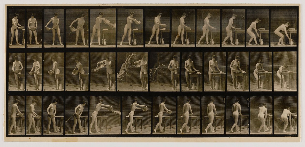 Mulher a esvaziar uma bacia de água, do livro Animal Locomotion de Eadweard Muybridge