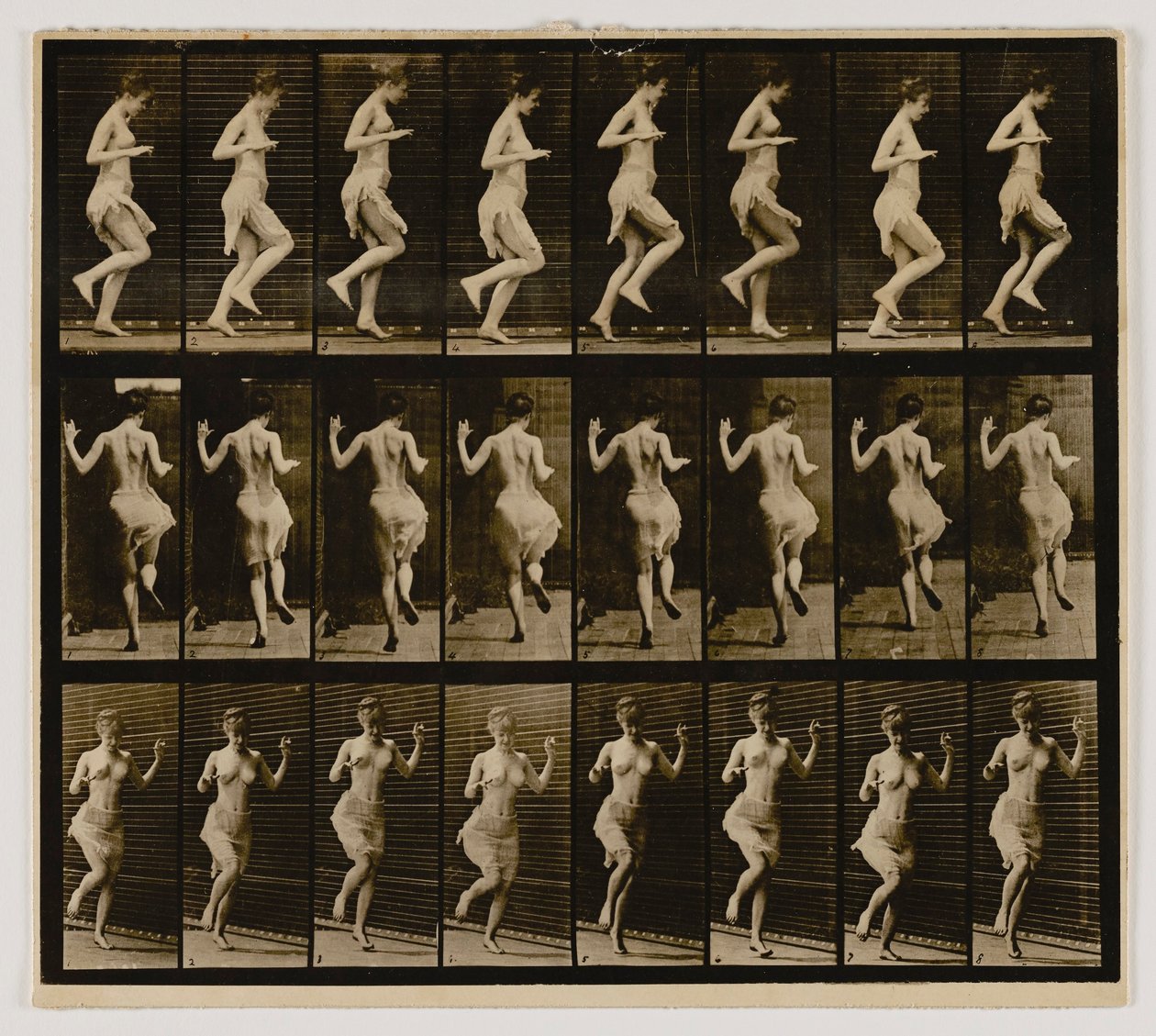 Mulher a fazer ricochete num só pé, do livro Animal Locomotion de Eadweard Muybridge