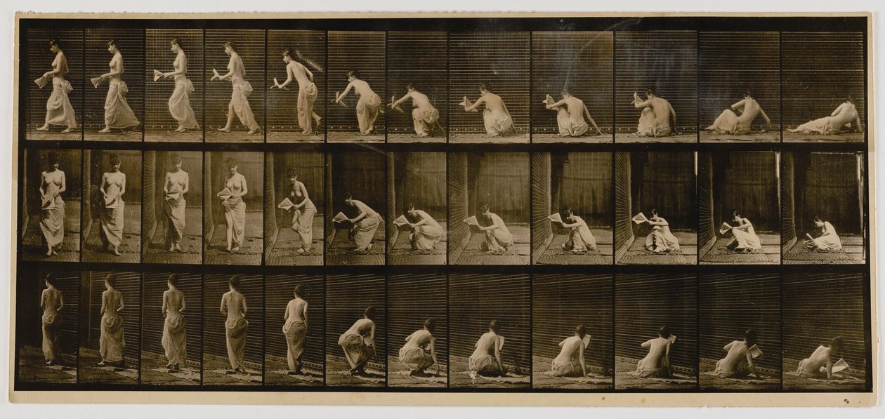 Mulher a levantar-se do chão, do livro Animal Locomotion de Eadweard Muybridge