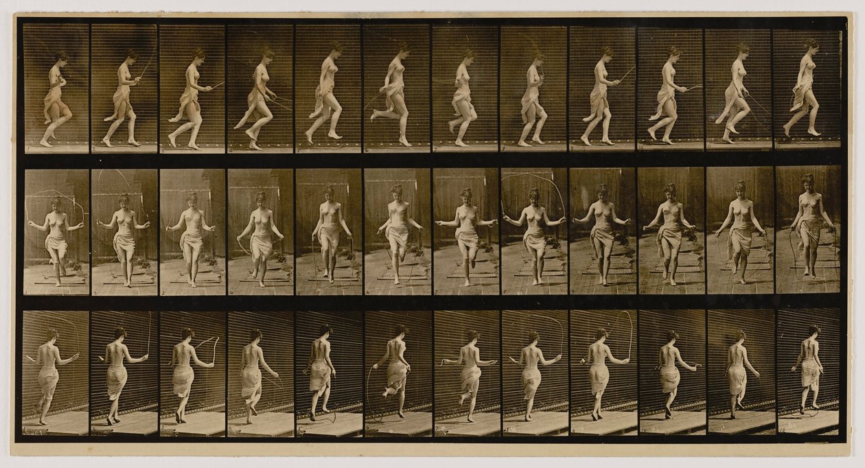 Mulher a usar corda de saltar, do livro Animal Locomotion de Eadweard Muybridge