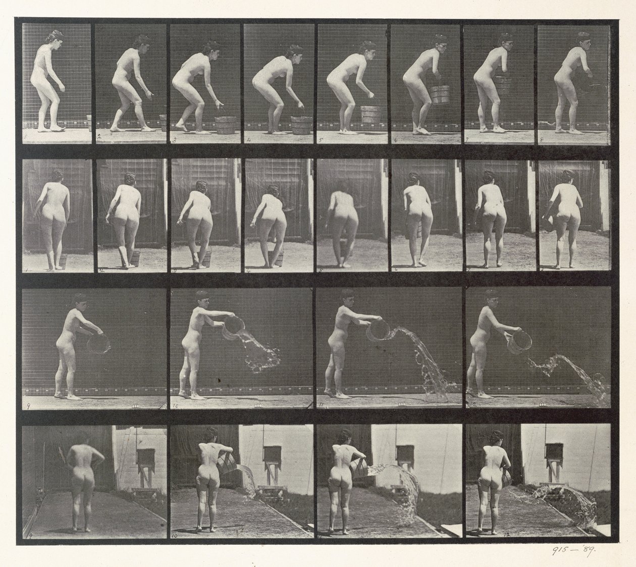 Mulher, jogar, um, balde água, prato, 401, de, &39;Animal, Locomotion&39;, 1887 de Eadweard Muybridge
