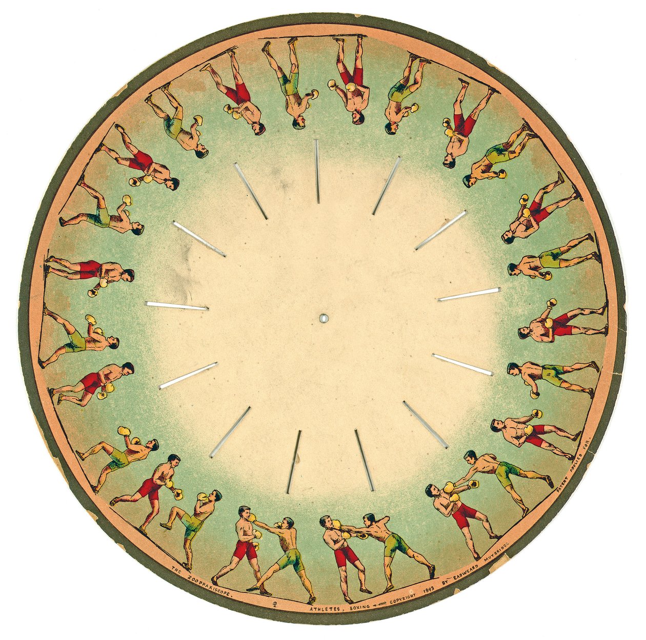 disco de zoopraxiscópio mostrando homens boxe, 1893 de Eadweard Muybridge