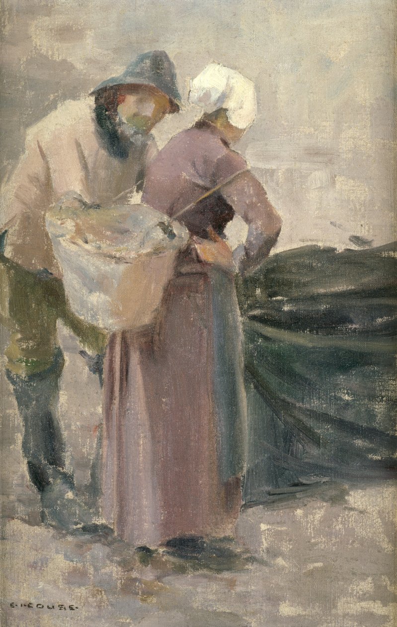 A dona de casa olhando para o pescador pegar, c.1900 de Eanger Irving Couse