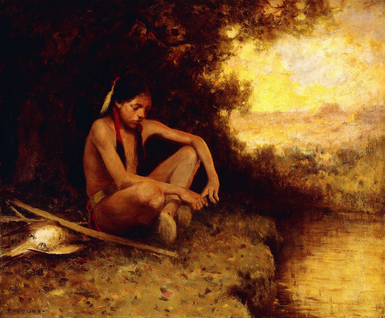 Young Hunter by a Stream (óleo sobre tela) de Eanger Irving Couse