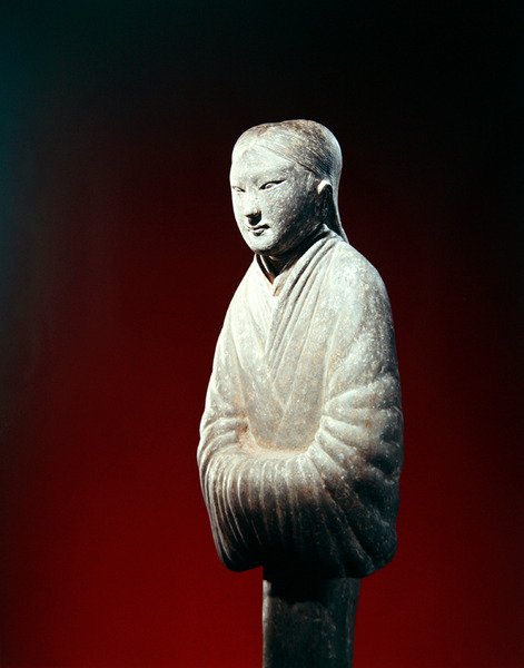 Detalhe de uma figura tumular, possivelmente da província de Shensi (terracota) de Eastern Han Dynasty Chinese School