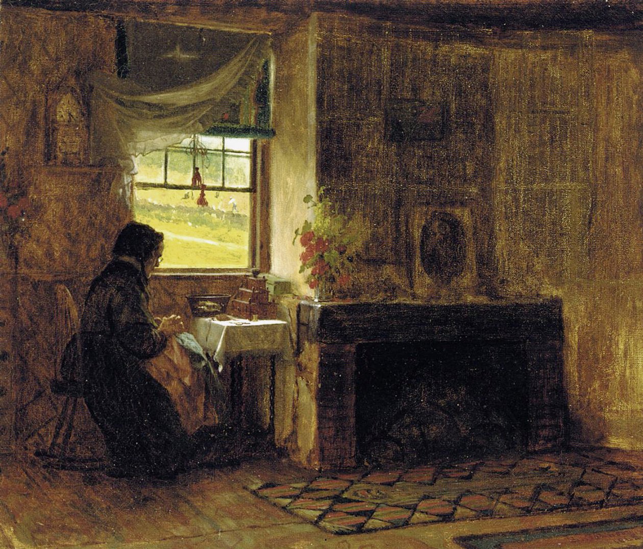 Interior de uma fazenda, Maine, 1865 de Eastman Johnson