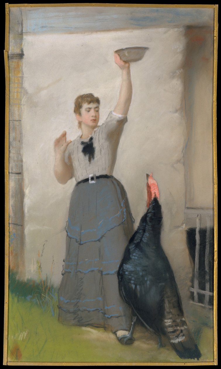 Alimentação da Turquia, c.1872-80 (pastel sobre papel tecido, montado em tela) de Eastman Johnson