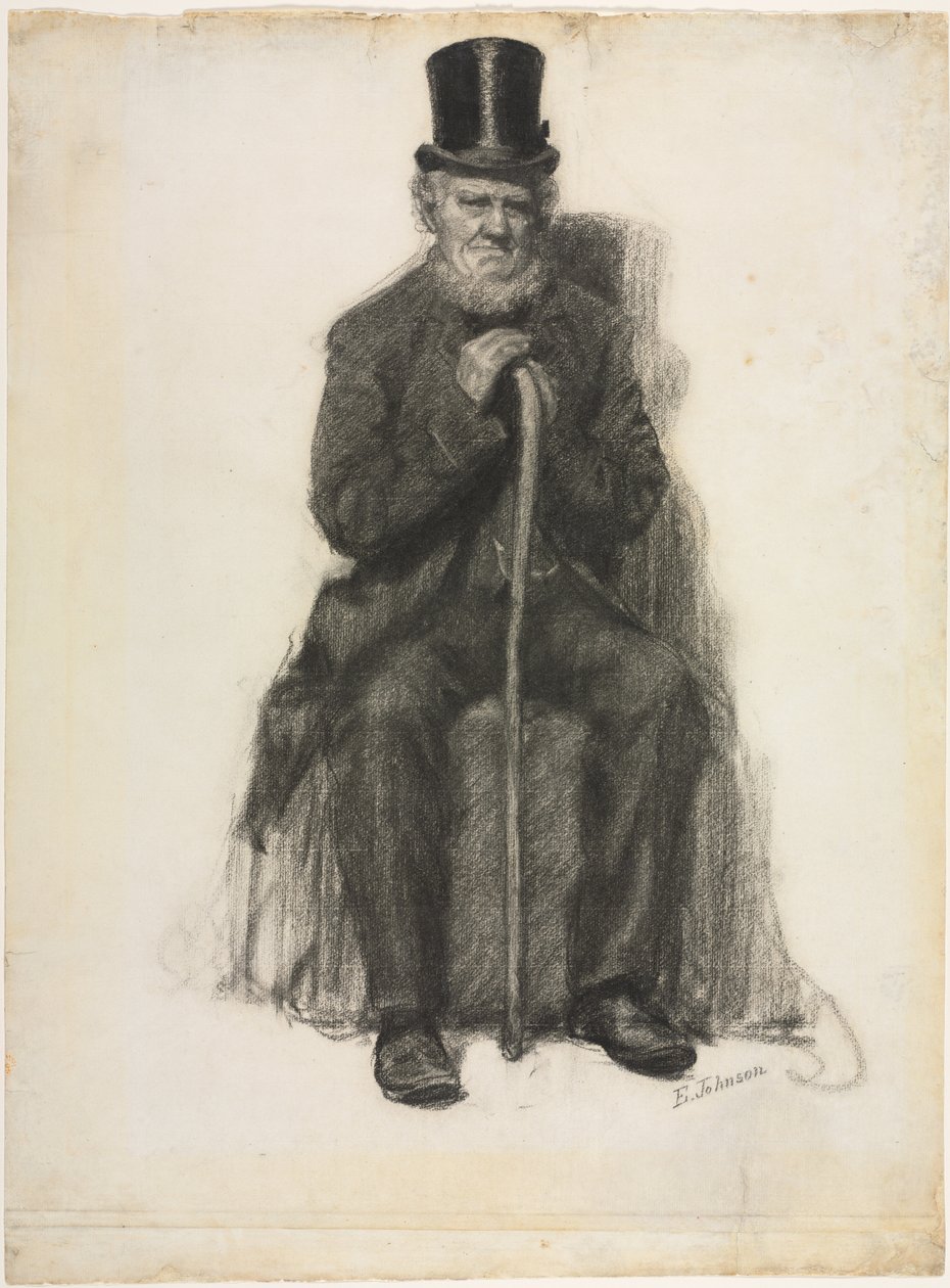 Estudo de um homem velho (possivelmente um estudo para o retrato de Peter Folger), c.1886 (giz preto) de Eastman Johnson