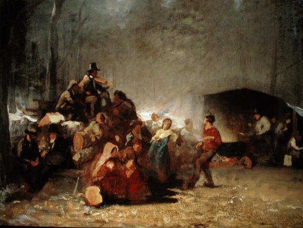 A Festa no Acampamento Maple Sugar, c.1861-66 (óleo sobre tela) de Eastman Johnson
