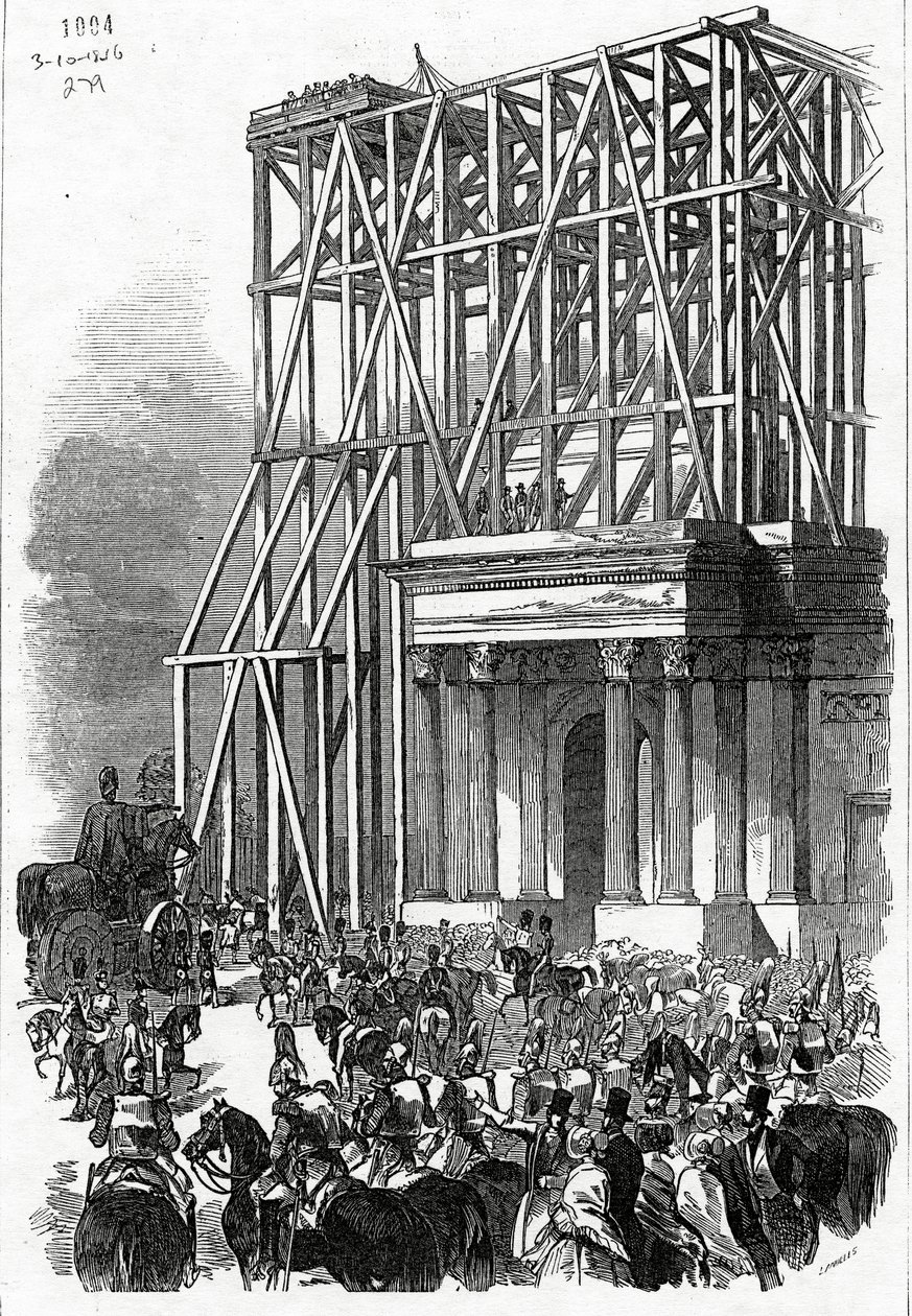 Chegada da estátua de Wellington no Arco, publicada em &39;The Illustrated London News&39;, 3 de outubro de 1846 de Ebenezer Landells