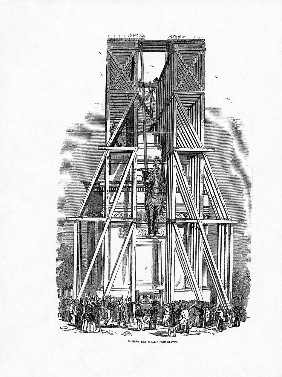 Levantando a estátua de Wellington, publicada em &39;The Illustrated London News&39;, 3 de outubro de 1846 de Ebenezer Landells