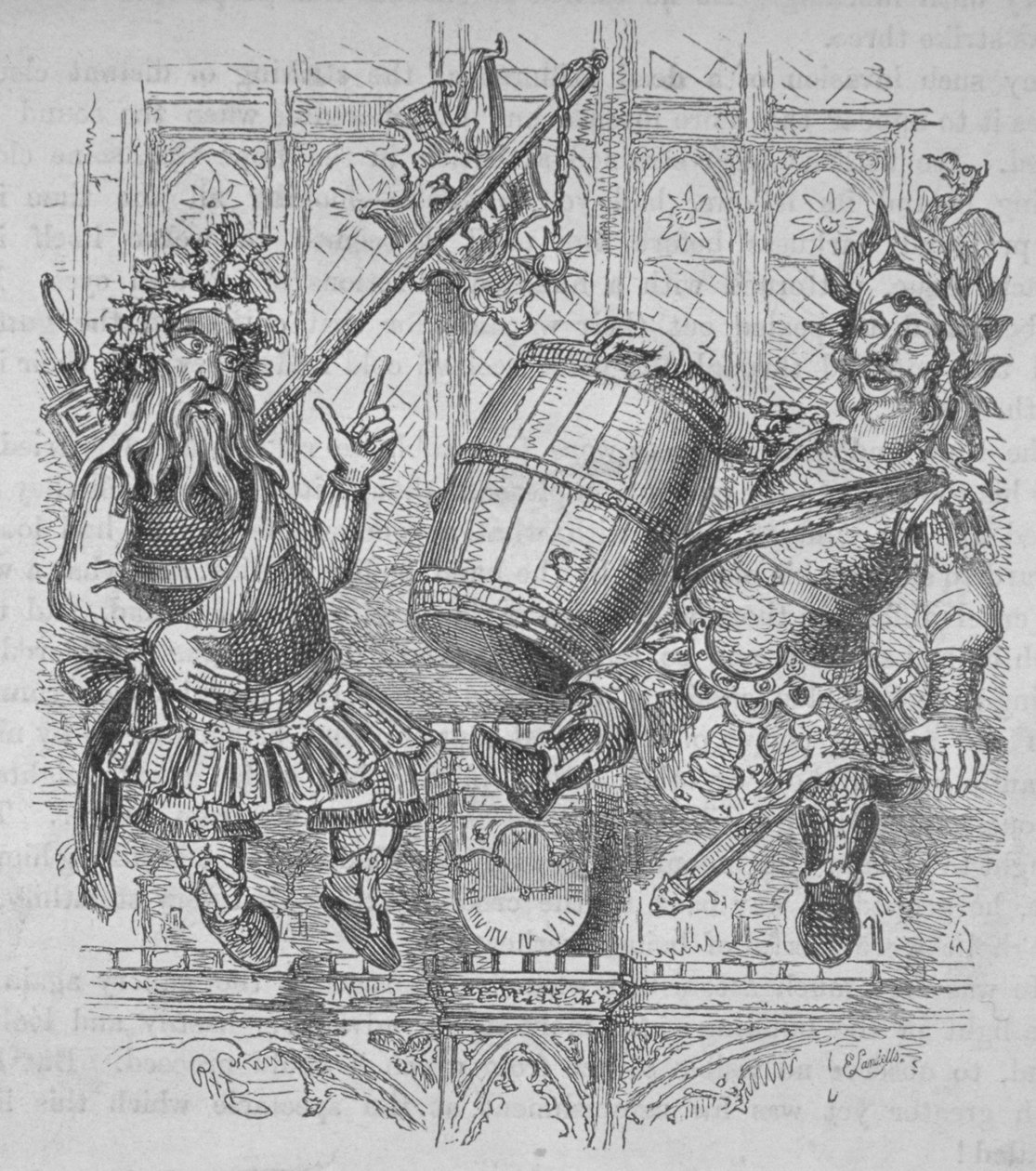 Gog e Magog com um barril, 1840 de Ebenezer Landells