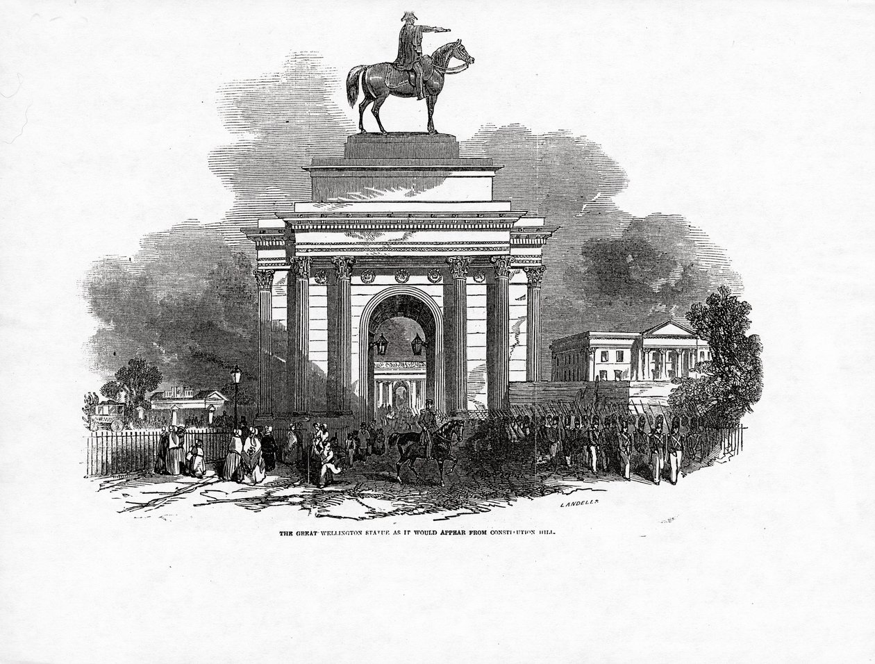 A estátua de Great Wellington, como seria de Constitution Hill, publicado em &39;The Illustrated London News&39;, 3 de outubro de 1846 de Ebenezer Landells