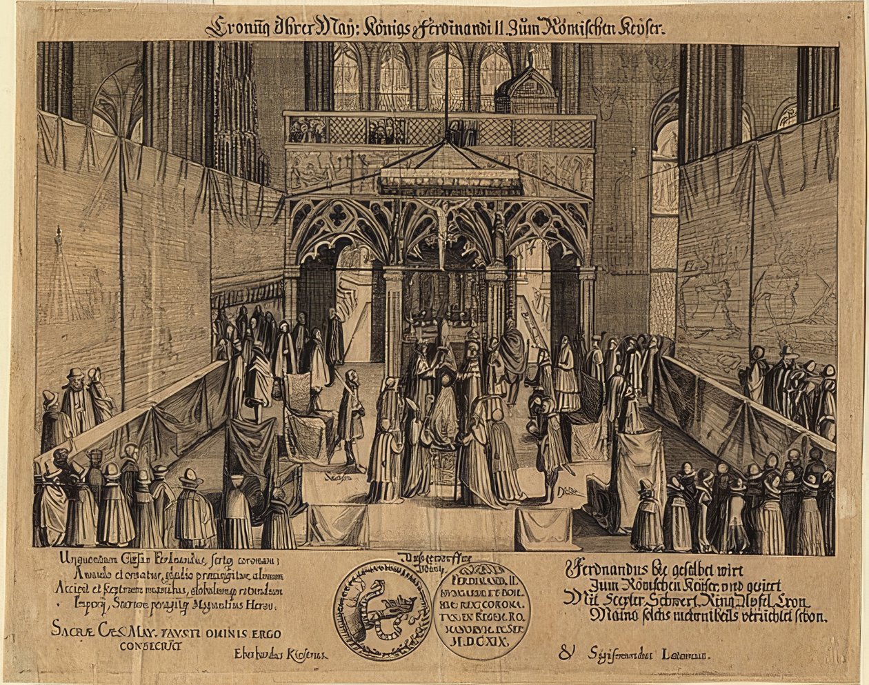 Coroação do rei Fernando II como imperador romano. 1619 de Eberhard Kieser