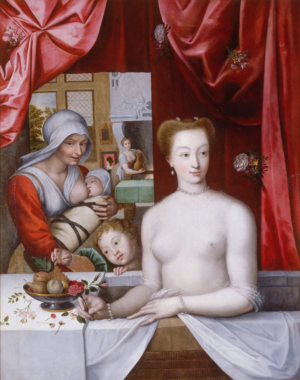 Gabrielle dEstrées no banho de Ecole française
