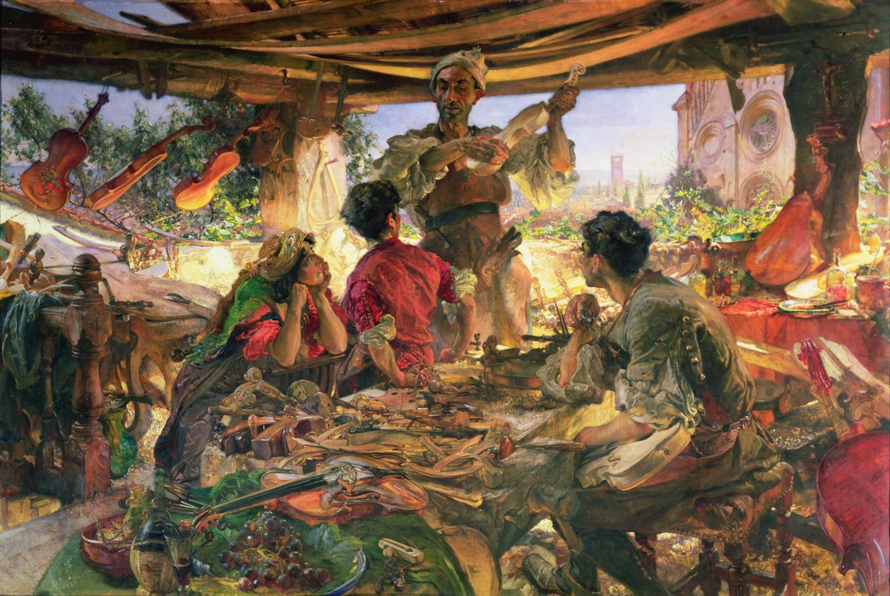 Stradivarius em seu Workshop em Cremona, 1913 de Edgar Bundy