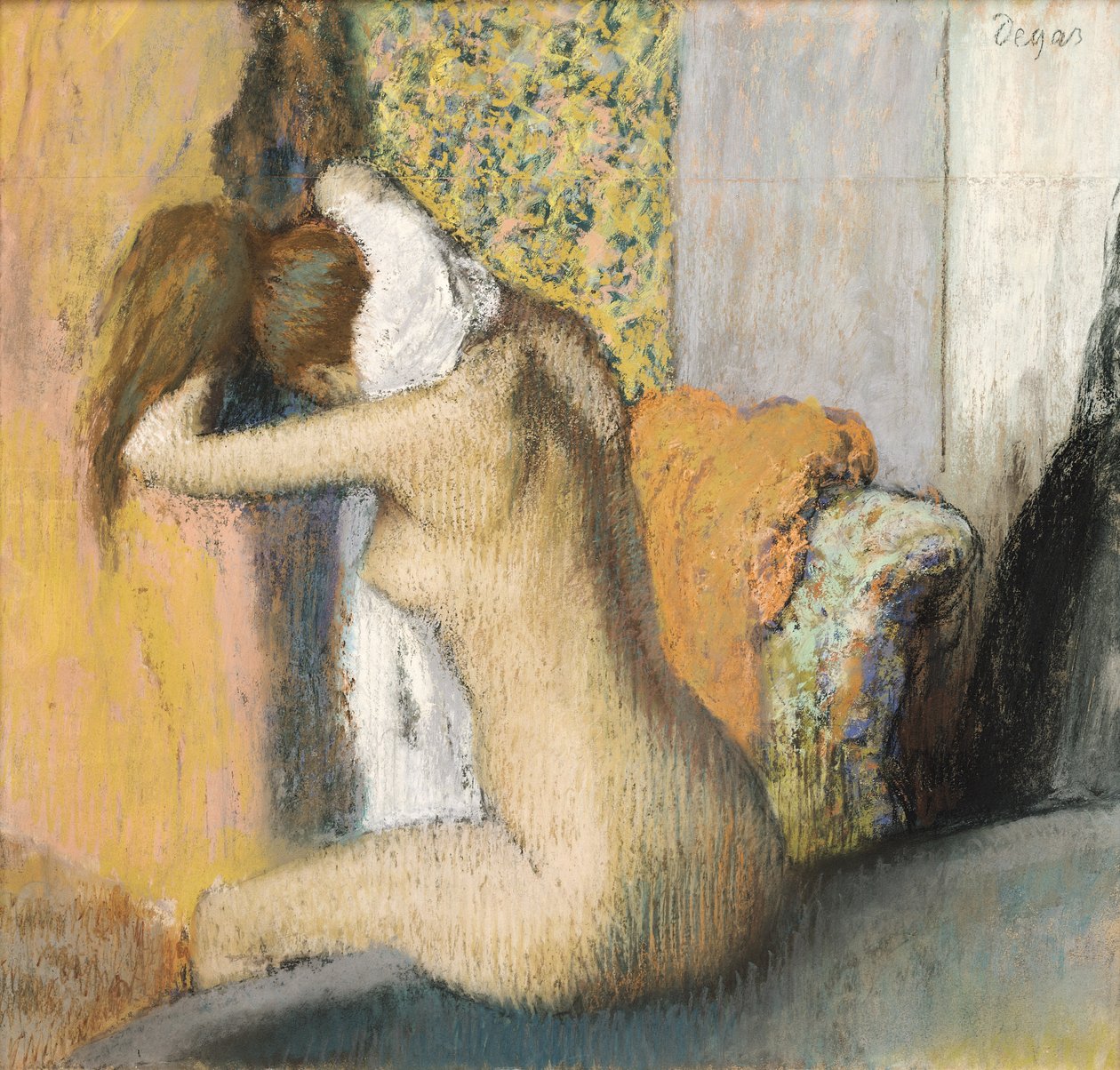 Depois do banho, mulher secando o pescoço, 1898 (pastel sobre papel montado) de Edgar Degas
