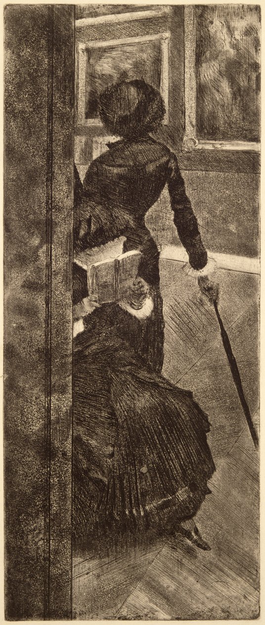 No Louvre - O Pintor (Mary Cassatt) c.1879 (gravura, drypoint e aquatint no papel) de Edgar Degas