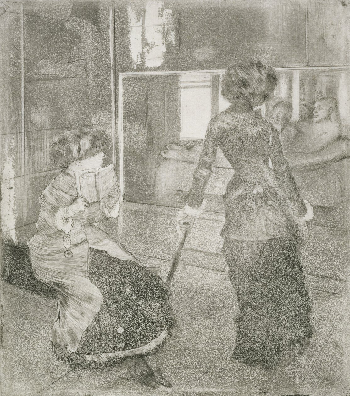 No Louvre, Mary Cassatt (1845-1926) na Galeria Etrusiana (mídia mista) de Edgar Degas