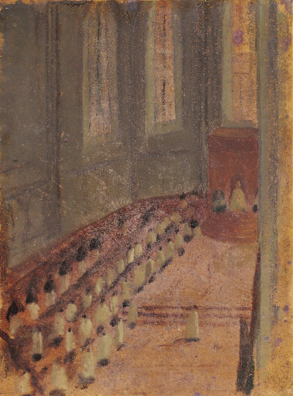 Cerimônia de Ordenação na Catedral de Lyon (óleo sobre papel maroufle sobre tela) de Edgar Degas