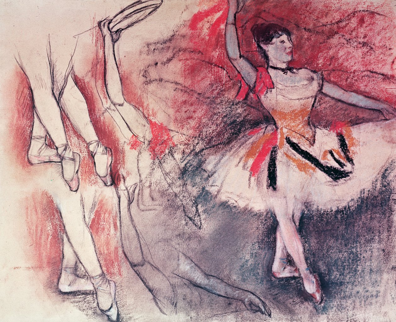 Dançarino com Tambourine, ou Dançarino Espanhol, c.1882 (carvão e pastel sobre papel) de Edgar Degas