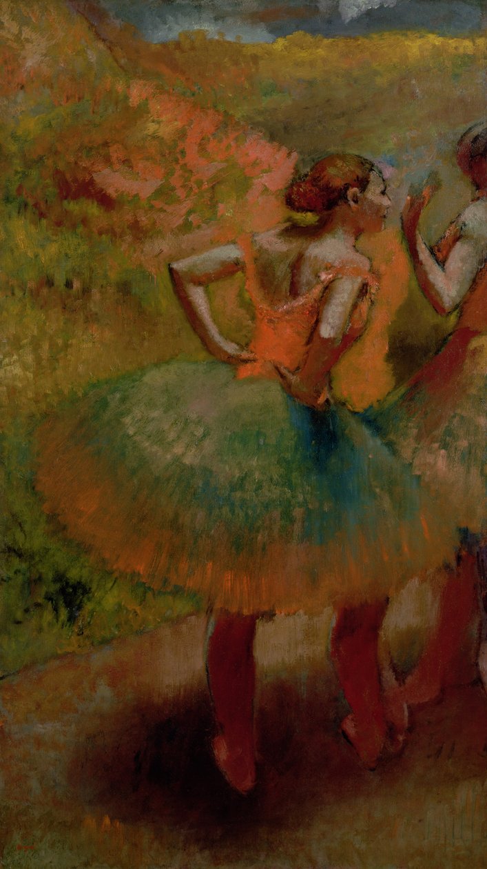 Dançarinos vestindo saias verdes, c.1895 de Edgar Degas