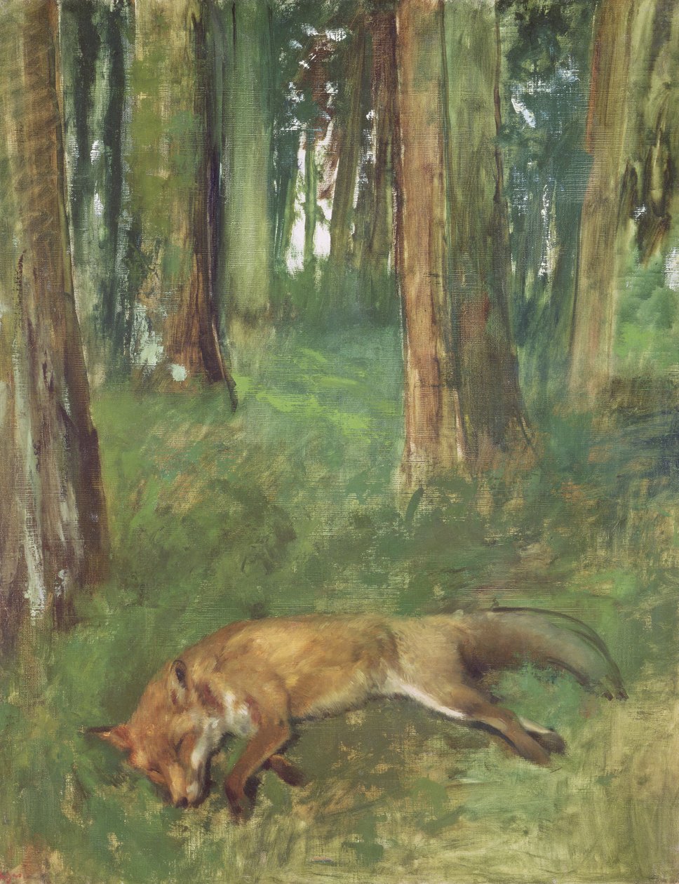 Raposa morta deitada no mato, 1865 de Edgar Degas