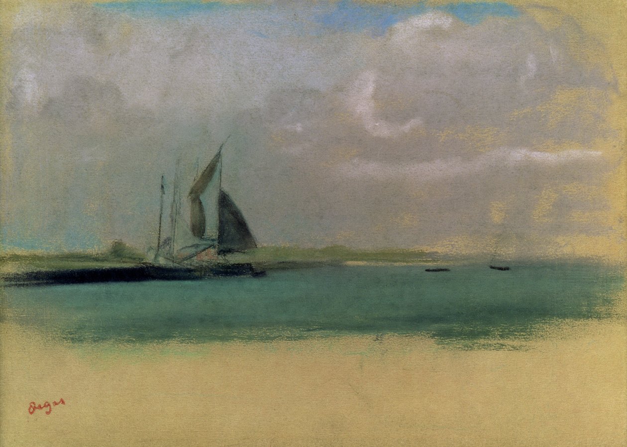 Barcos de pesca ancorados no porto, c.1869 (pastel em papel) de Edgar Degas