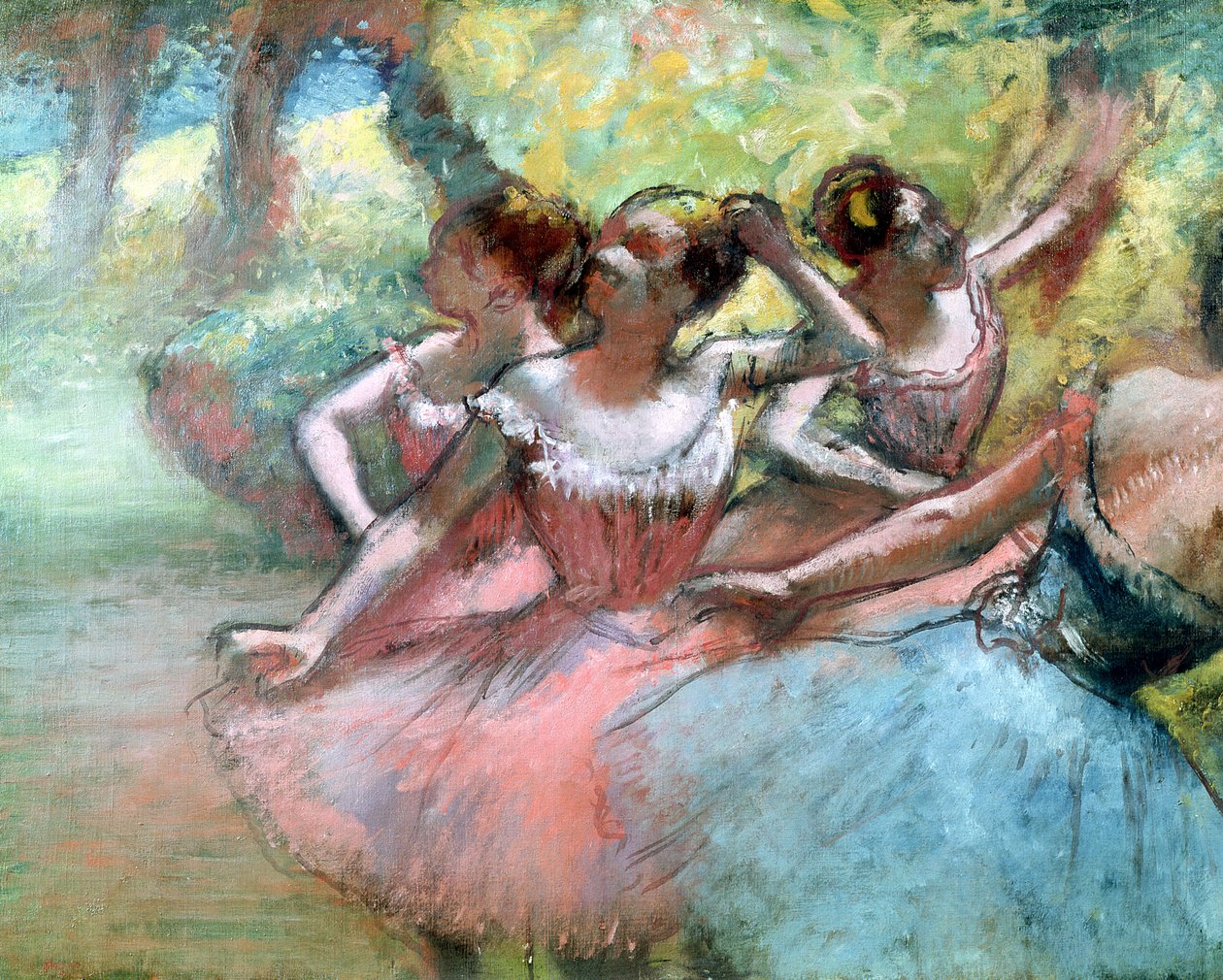 Quatro bailarinas no palco (pastel) de Edgar Degas