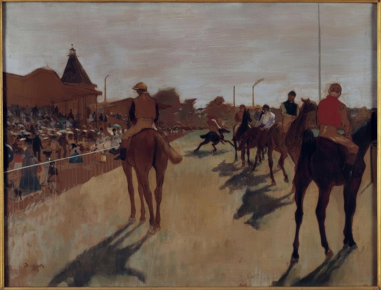 O desfile também diz Cavalos de corrida em frente às arquibancadas de Edgar Degas