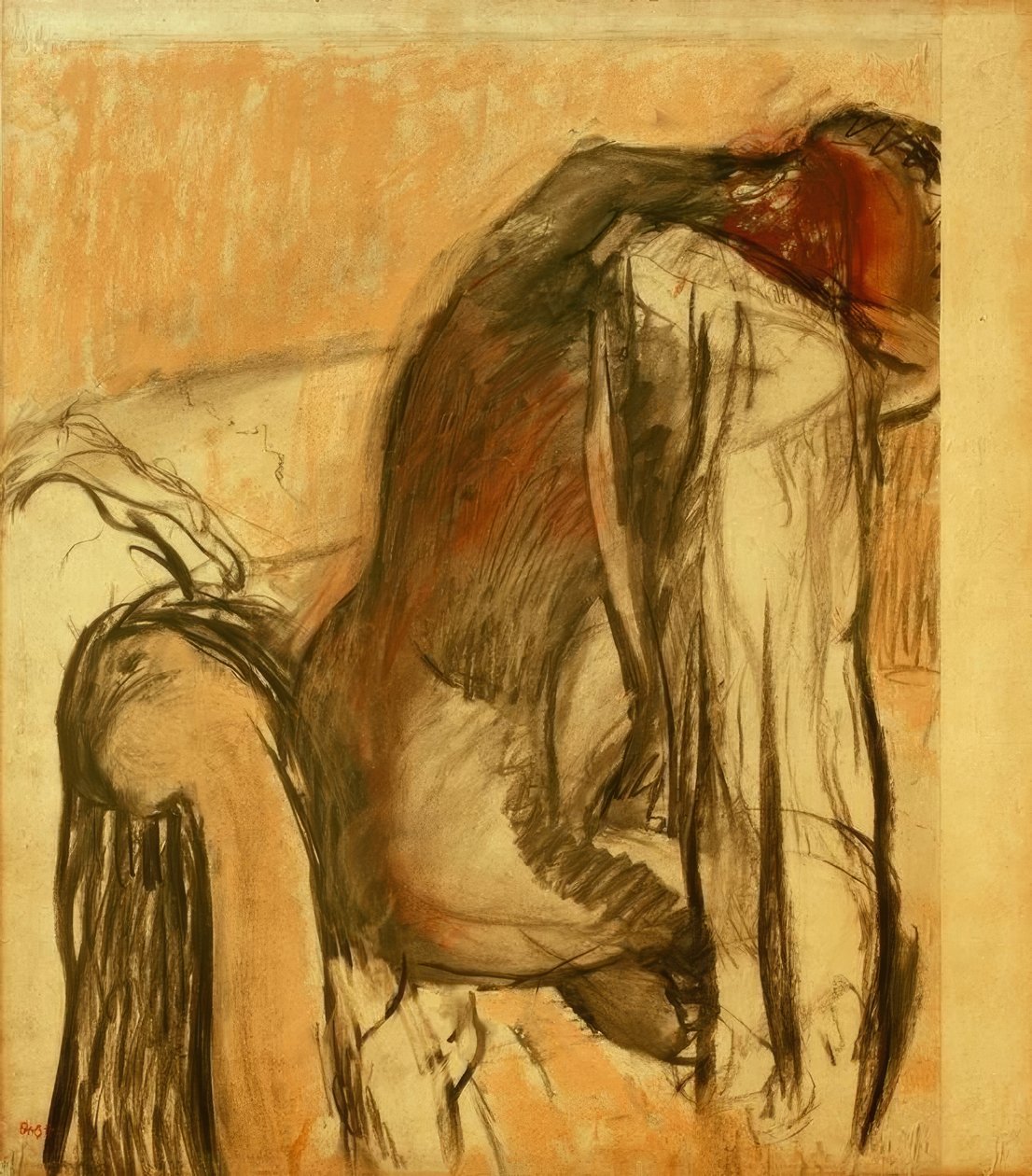 Depois do banho; mulher de secagem de Edgar Degas