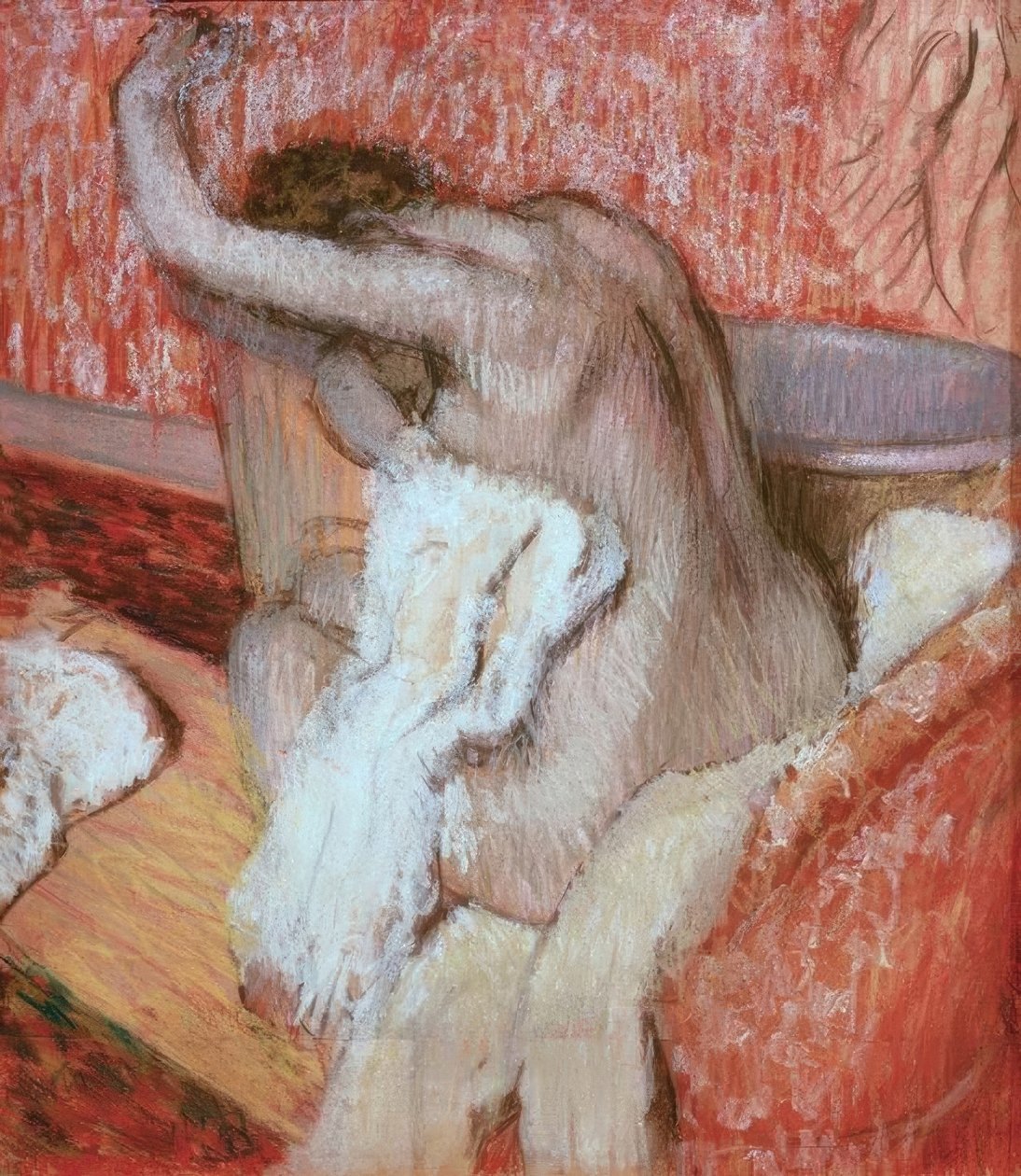 Depois do banho; mulher de secagem de Edgar Degas
