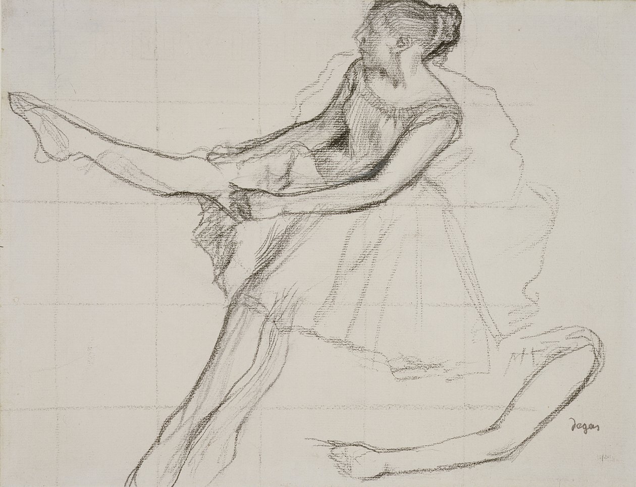 PD.23-1978 Dançarina ajustando as meias, c.1880 (lápis e carvão sobre papel) de Edgar Degas