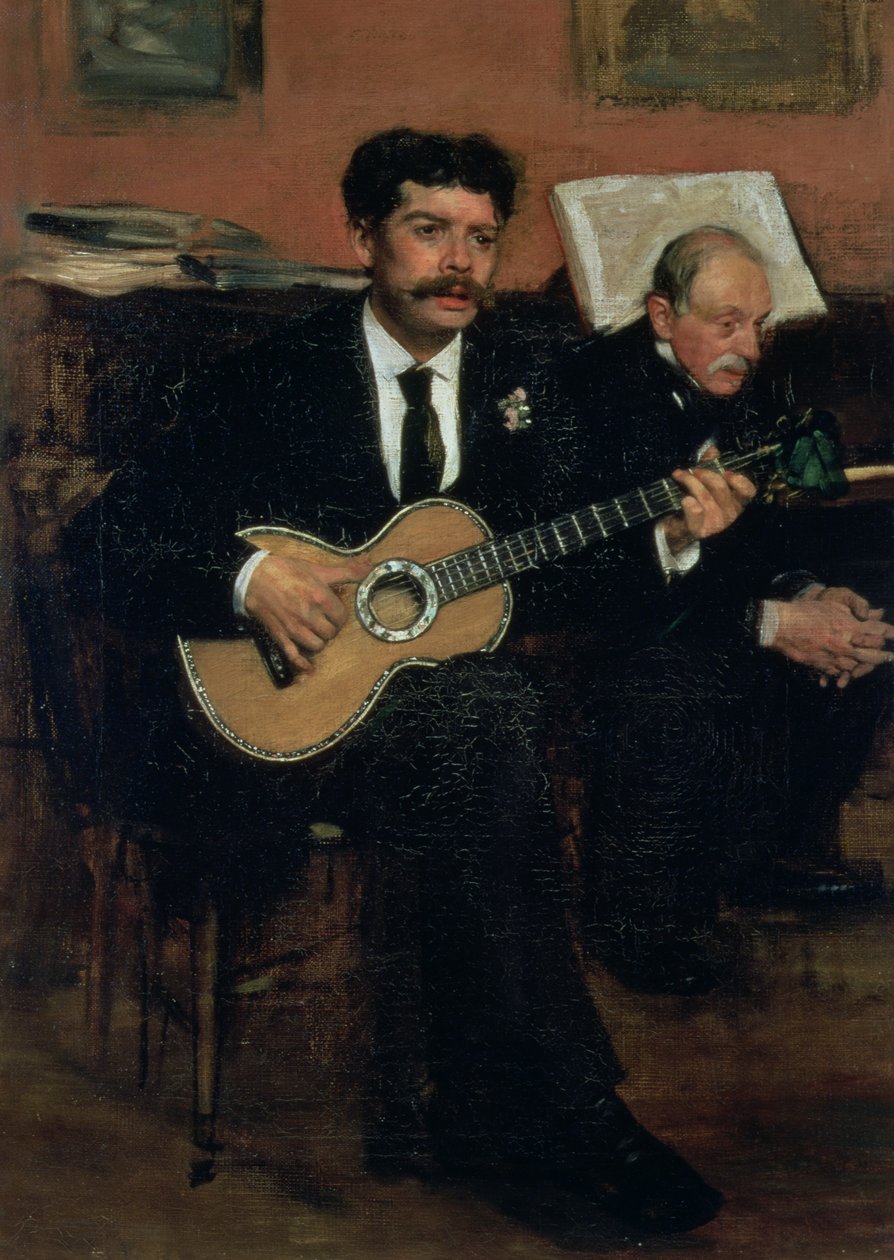 Retrato de Lorenzo Pagans (1838-83), tenor espanhol, e Auguste Degas (1807-74), pai do artista, c.1871-72 de Edgar Degas