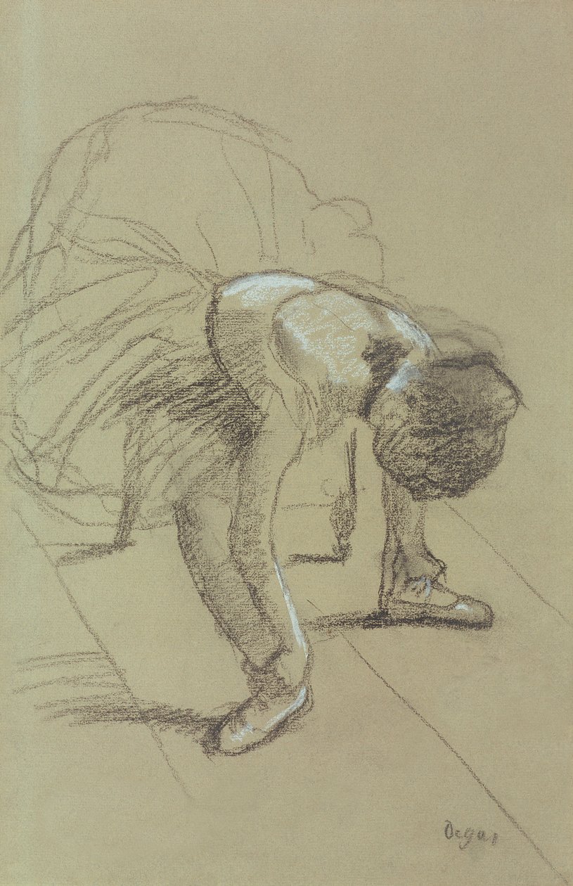 Dançarina sentada ajustando seus sapatos, c.1890 (carvão e pastel sobre papel) de Edgar Degas