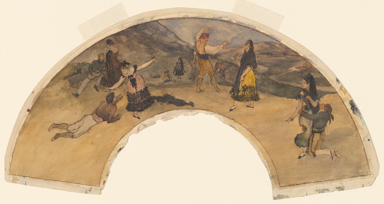 Dançarinos e músicos espanhóis, 1868-1869 (wc e caneta e tinta preta em papel de wove) de Edgar Degas