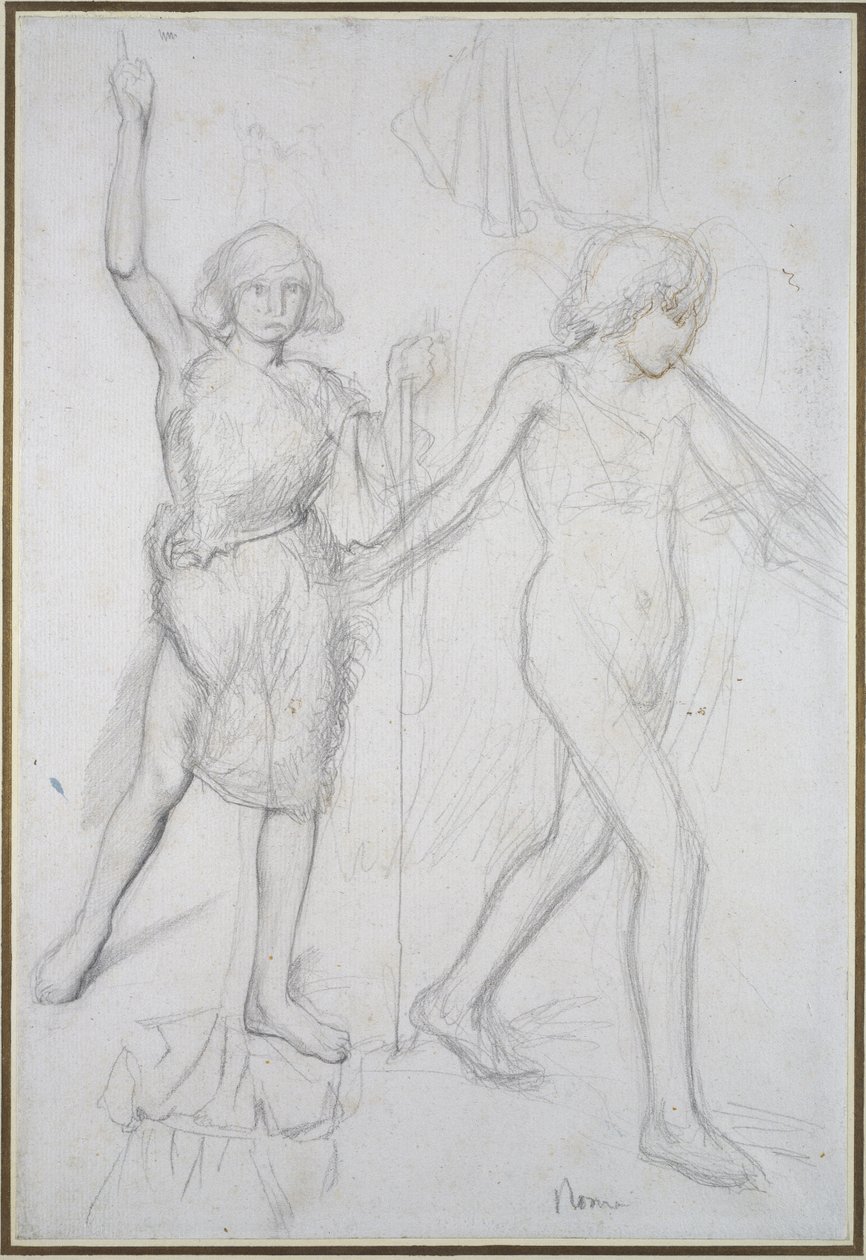 São João Batista com um Anjo andando diante dele, à direita (lápis com caneta e tinta marrom sobre papel) de Edgar Degas